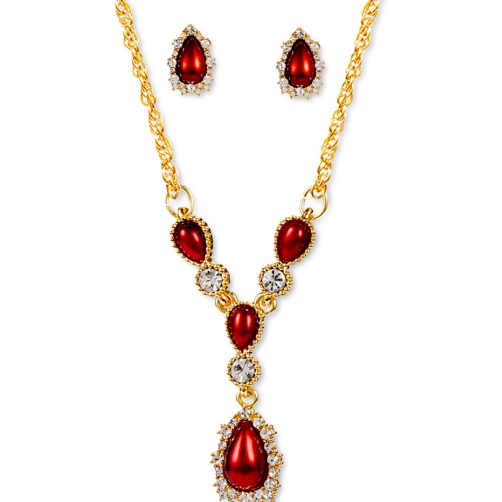 Holiday Lane Gold tone Crystal and Colored necklace and earrings